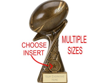 3D Rugby Ball Sport Insert Award Team Club Trophy FREE Engraving 4 sizes 