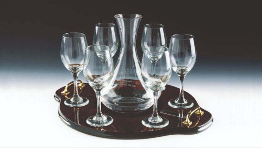 Personalized Wine Decanter and 6 Wine Glasses Set on Tray Etsy