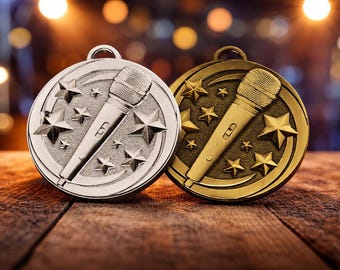 Microphone Medal - Gold, Silver, Bronze - 50MM (2") - engravable