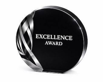 Personalised Glass Award with Silver Ribbon | Laser Engraved Trophy