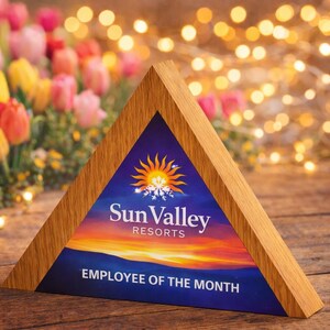 Personalised Oak Wooden Award Plaque | Colour Printed Trophy