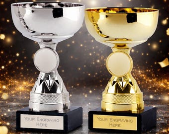 Trophy Cup Metal - Gold and Silver - Award Trophy - Personalised Engraving - Custom Insert