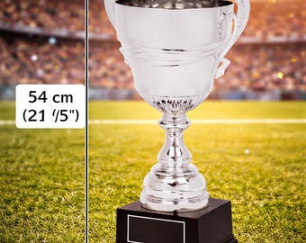 Coppa trofeo in metallo argentato con manici - Incisione personalizzata
