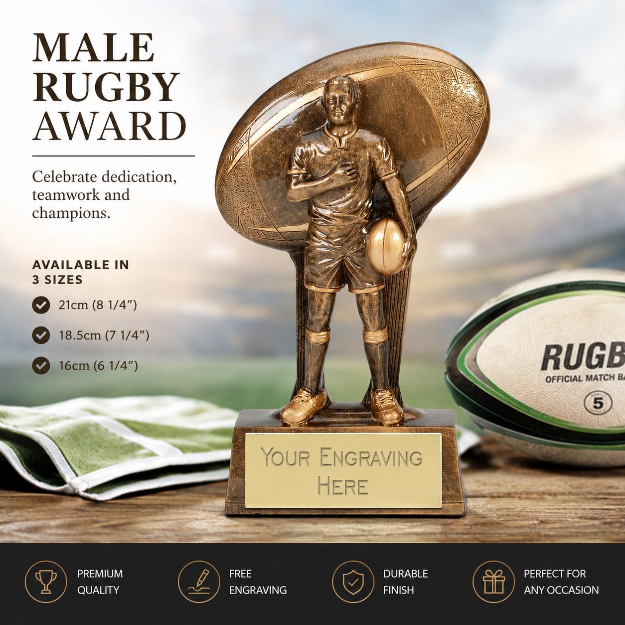 Personalised Male Rugby Trophy Award – Custom Engraved Resin Player Prize