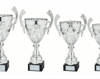 Coppa trofeo in metallo argentato con manici - Incisione personalizzata
