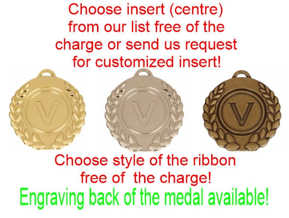 WREATH VICTORY MEDAL Customized- Personalised Medal- 50MM (2")  - engravable - gold, silver, bronze medals