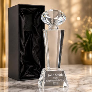 Premio personalizzato con diamante di cristallo e confezione regalo / Ricordo di riconoscimento inciso