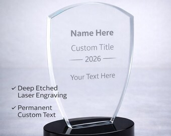 Personalized Glass Award – Laser Engraved Clear Recognition Trophy – 2 Sizes