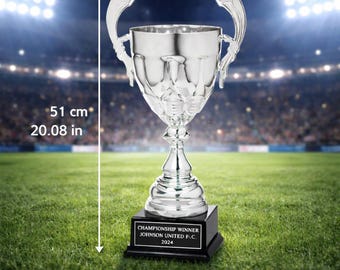 Coppa trofeo in metallo argentato con manici - Incisione personalizzata