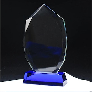 Glass Award with Blue base - Personalized Engraving - Gift Boxed