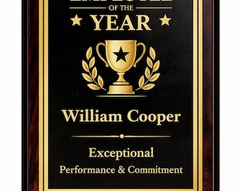 Personalised Plaque | Black & Gold Wooden Trophy