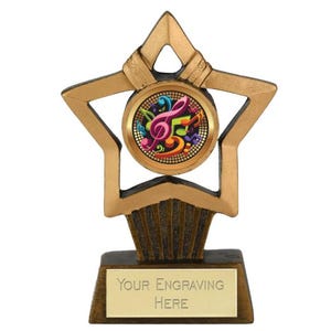 Music Notes Star Award Trophy - Personalized Engraving