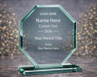 Récompense personnalisée en verre de jade - Trophée octogonal gravé au laser