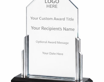 Personalised Glass Award with Silver Sides & Black Base