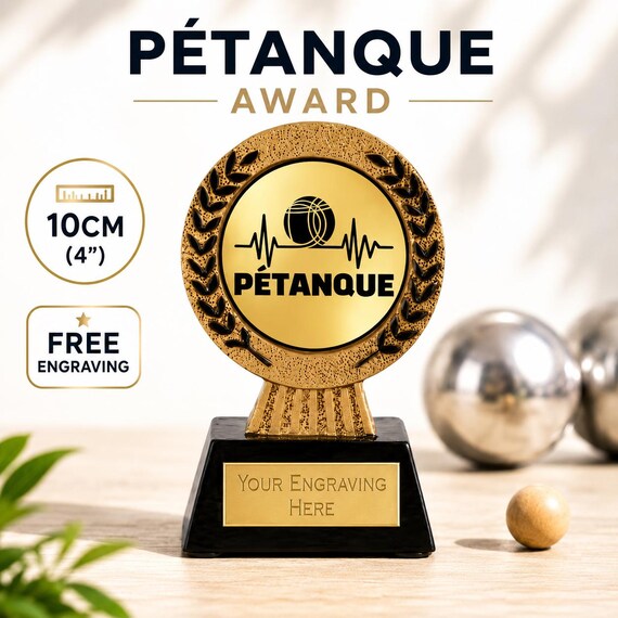 Trophée De Pétanque XS 12 Cm – Figurine Joueur Avec Boule – Argent/or – Personnalisable