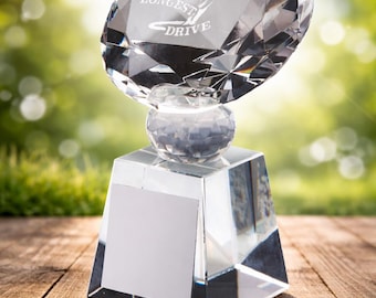 Premio de Cristal de Golf - Drive Más Largo - Grabado Personalizado - Caja de Regalo