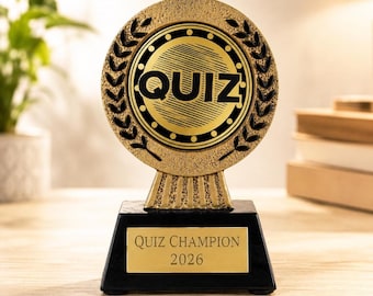 Personalised Resin Quiz Trophy, Gold Engraved Award, Trivia Winner Gift (11.5cm)