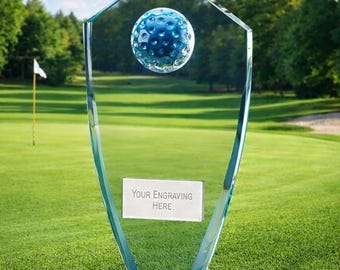 Trofeo premio in vetro da golf - Incisione personalizzata - Confezione regalo