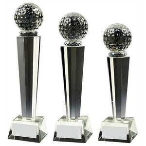 Crystal Column Golf Ball Award Trophy - Personalized Engraving - Gift Boxed