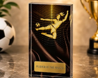 Personalised Female Football Award, Engraved Player Trophy, Glass Plaque