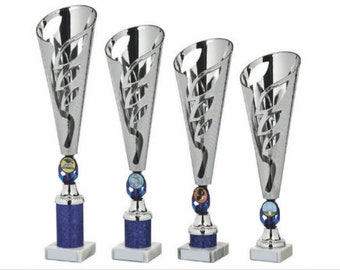 Copa Trofeo Plata / Azul - Grabado Personalizado - Inserto Personalizado