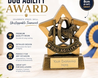 Trofeo personalizzato per agility dog – Premio personalizzato con incisione per competizioni, addestramento e risultati – Trofeo a stella in resina per agility dog, 8 cm