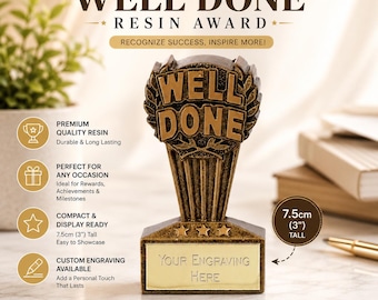 Well Done Award Trophy – op maat gegraveerde prestatieprijs 7,5 cm