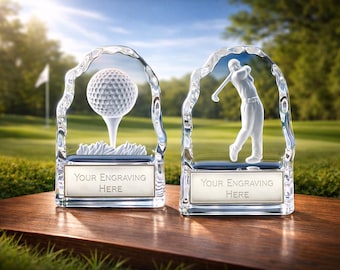 Trofeo premio in cristallo da golf - Incisione personalizzata - Confezione regalo
