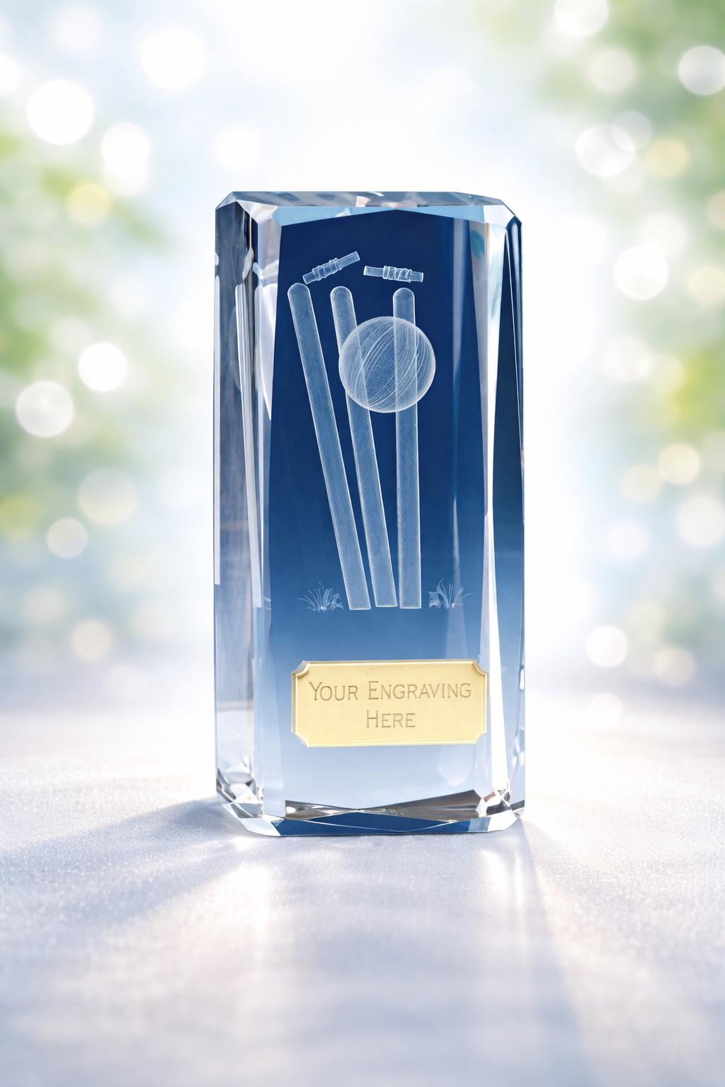 Cricket Crystal Award Trophy – Personalised Engraving