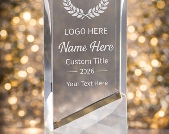 Personalized Crystal Glass Award – Laser Engraved Recognition Block Trophy Gift Boxed