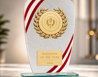 Trophée en verre de jade - Gravure personnalisée - Logo avec insert personnalisé