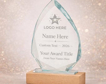 Personalised Glass Award with Wooden Base | Custom Engraved Trophy
