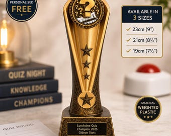 Personalised Quiz Trophy, Custom Quiz Champion Award