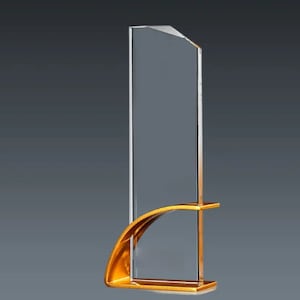 Crystal Award with Metal Stand - Gold, Silver, Blue - Personalized Engraving - Gift Boxed