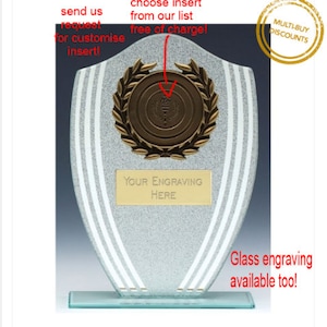 Glass Award Trophy- Personalised Engraving- Customise logo inserts