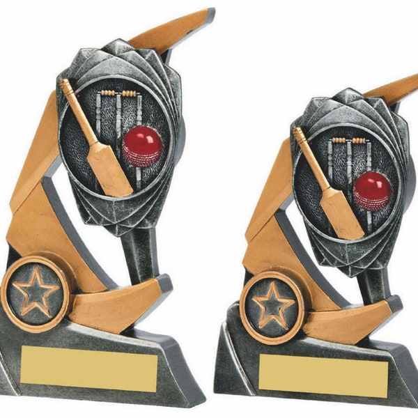 Cricket Bat & Stumps Award Trophy - Personalized Engraving - Custom Inserts