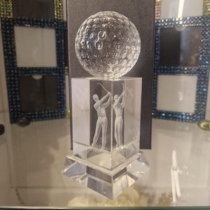 Golf Crystal Award Trophy - Golf Ball Male - Personalised Engraving - Gift Boxed