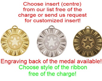 Star Medal- Customized- Personalised Medal- 50MM (2&quot;) - engravable - gold, silver, bronze medals