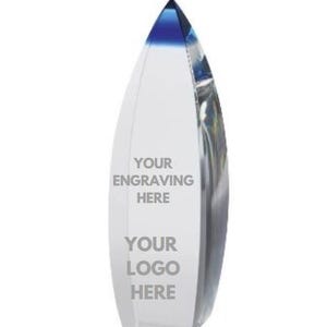Crystal Award with Blue Tip - Personalized Engraving - Gift Boxed