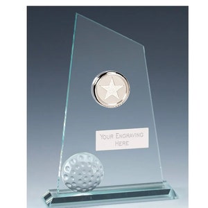 Golf Ball Glass Award Trophy - Personalised Engraving - Gift Boxed