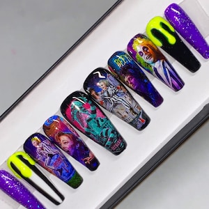 Beetlejuice Press on Nails | Halloween | Movie Characters | Gift  | Manicure  | Glue on nails | Nails