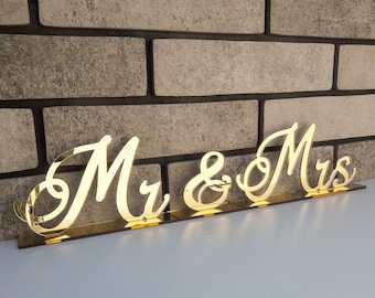Gold mirror mr and mrs sign custom table sign, mirror table sign, unique wedding table decoration, wedding table decor sign