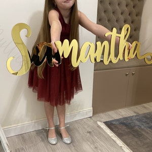 Gold name sign large wall decor sign, Wall hanging, Party sign, Mirrored letters name, Personalized wall decoration sign, Acrylic name sign