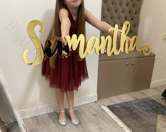 Gold name sign large wall decor sign, Wall hanging, Party sign, Mirrored letters name, Personalized wall decoration sign, Acrylic name sign
