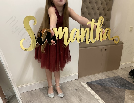 Gold name sign large wall decor sign, Wall hanging, Party sign, Mirrored letters name, Personalized wall decoration sign, Acrylic name sign