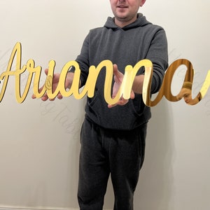 Letras de espejo dorado, letrero de espejo dorado, decoración dorada, apellido espejado, colgantes de espejo dorado de pared, letrero de fiesta, letrero de boda, regalo