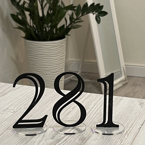 Classic elegant black table numbers, wedding table decoration, event table decoration, red table numbers, numbers with stand, luxury decor