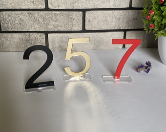 Modern Acrylic Table Numbers for Weddings, Custom Wedding Table Numbers, Freestanding Reception Decor, Black Gold Red Table Signs