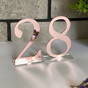 Rose gold table numbers mirror table numbers table number for wedding rose table number mirror table number wedding table number with mirror