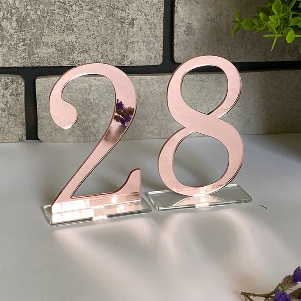 Rose gold table numbers mirror table numbers table number for wedding rose table number mirror table number wedding table number with mirror